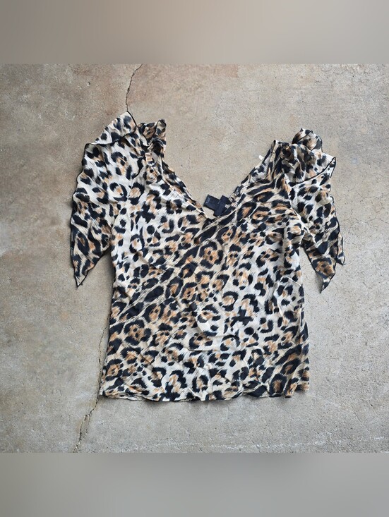 The Limited Tops - Vintage Y2K The Limited Silk Leopard Ruffle Fairy Sheer Top Large